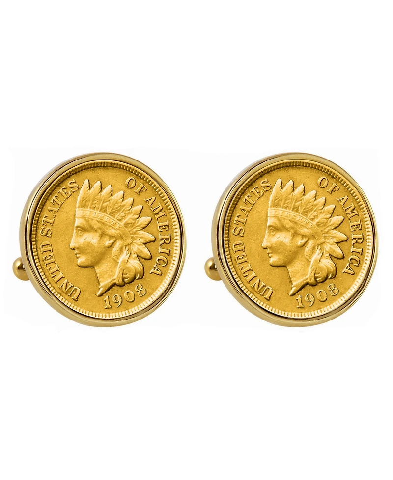American Coin Treasures Gold-Layered Indian Penny Bezel Coin Cuff Links