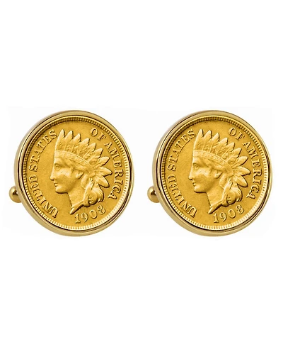 American Coin Treasures Gold-Layered Indian Penny Bezel Coin Cuff Links