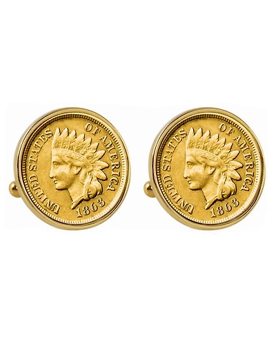 American Coin Treasures Gold-Layered 1800's Indian Penny Bezel Coin Cuff Links