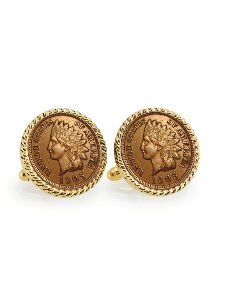 American Coin Treasures Indian Head Penny Rope Bezel Coin Cuff Links
