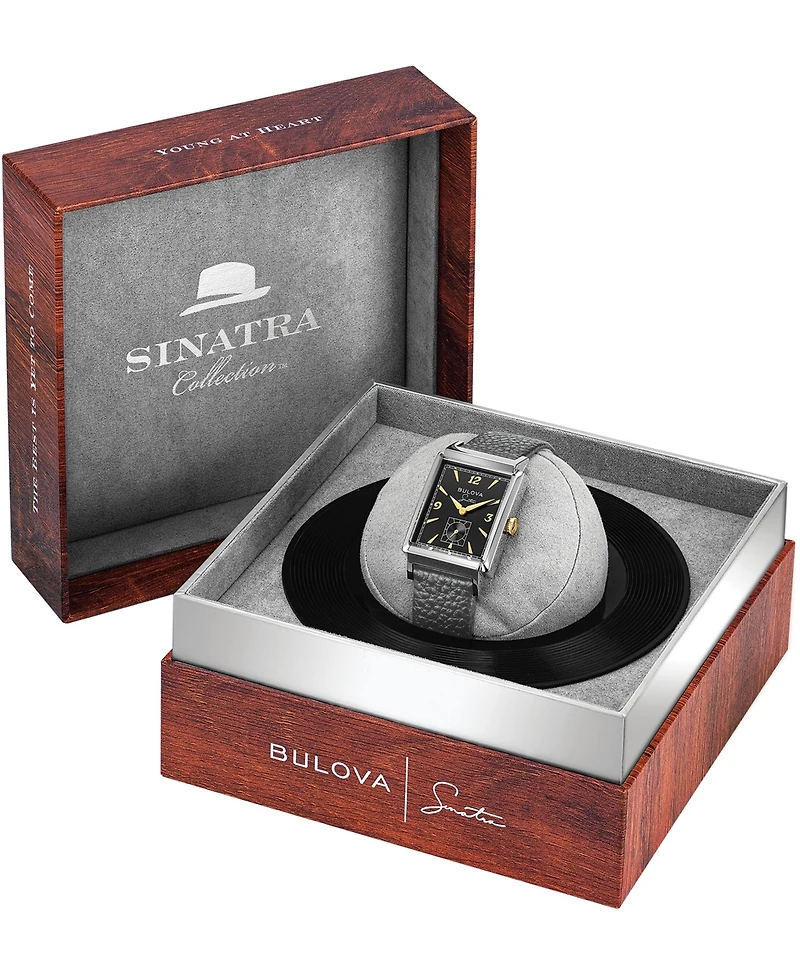 Bulova Men's Frank Sinatra My Way Gray Leather Strap Watch, 29.5 x 47mm