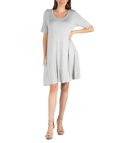 24seven Comfort Apparel Soft Flare T-Shirt Dress with Pocket Detail
