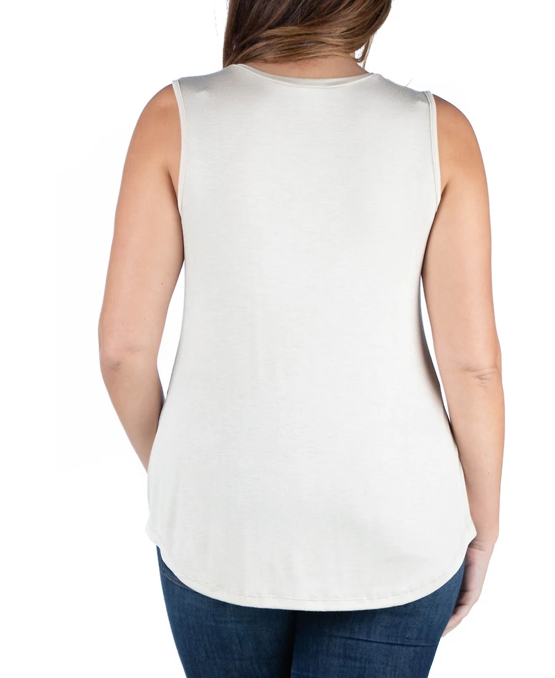 24seven Comfort Apparel Plus V-Neck Sleeveless Rounded Hemline Top