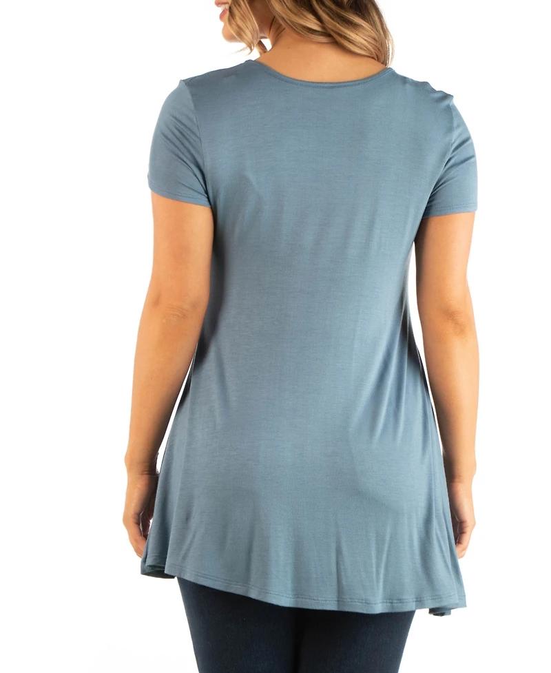 24seven Comfort Apparel Plus Short Sleeve V-Neck Tunic Top