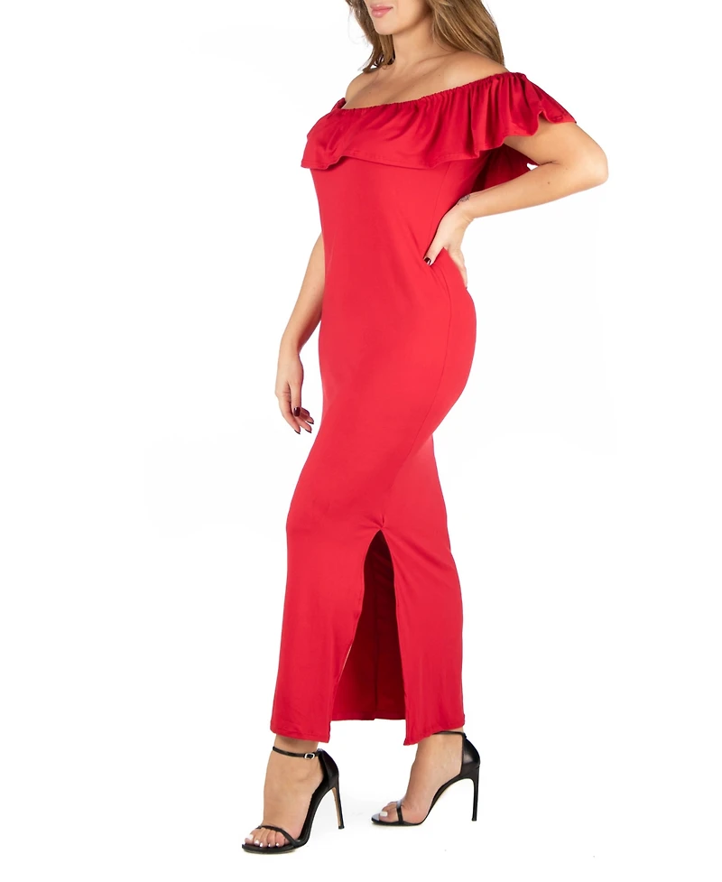 24seven Comfort Apparel Plus Ruffle Off The Shoulder Maxi Dress