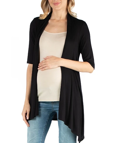 24seven Comfort Apparel Loose Fit Open Front Maternity Cardigan with Half Sleeve