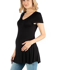 24seven Comfort Apparel Cap Sleeve Maternity Tunic Top with Soft Flare Hem