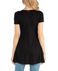 24seven Comfort Apparel Cap Sleeve Maternity Tunic Top with Soft Flare Hem