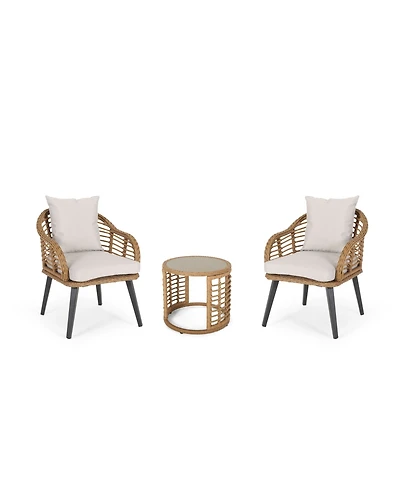 Noble House Chadbourne Outdoor Modern Boho Chat Set with Side Table