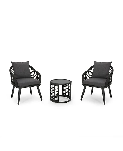 Noble House Chadbourne Outdoor Modern Boho Chat Set with Side Table