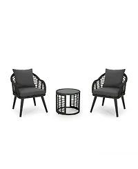 Noble House Chadbourne Outdoor Modern Boho Chat Set with Side Table