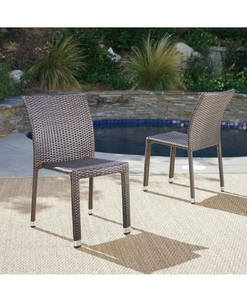 Noble House Dover Outdoor Armless Stack Chairs with Frame, Set of 2