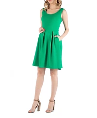 24seven Comfort Apparel Sleeveless Pleated Maternity Dress with Pockets