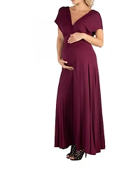 24seven Comfort Apparel Cap Sleeve V Neck Maternity Maxi Dress