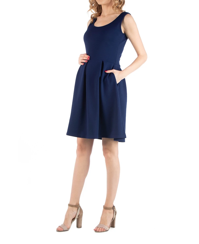 24seven Comfort Apparel Sleeveless Pleated Maternity Dress with Pockets