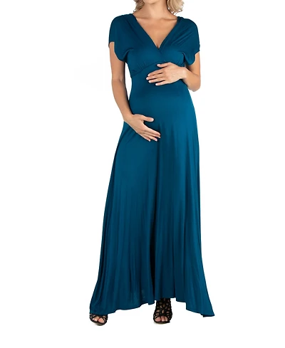 24seven Comfort Apparel Cap Sleeve V Neck Maternity Maxi Dress