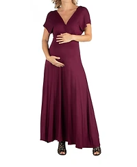 24seven Comfort Apparel Cap Sleeve V Neck Maternity Maxi Dress