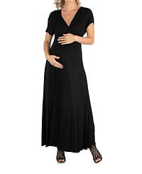 24seven Comfort Apparel Cap Sleeve V Neck Maternity Maxi Dress