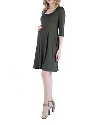 24seven Comfort Apparel Fit and Flare Scoop Neck Maternity Dress