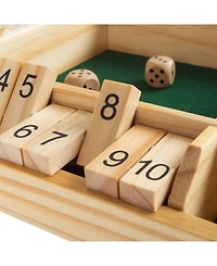 Hey Play Shut The Box Game - Classic 10 Number Wooden Set With Dice Included-Old Fashioned, 4 Player Thinking Strategy Game For Adults And Children
