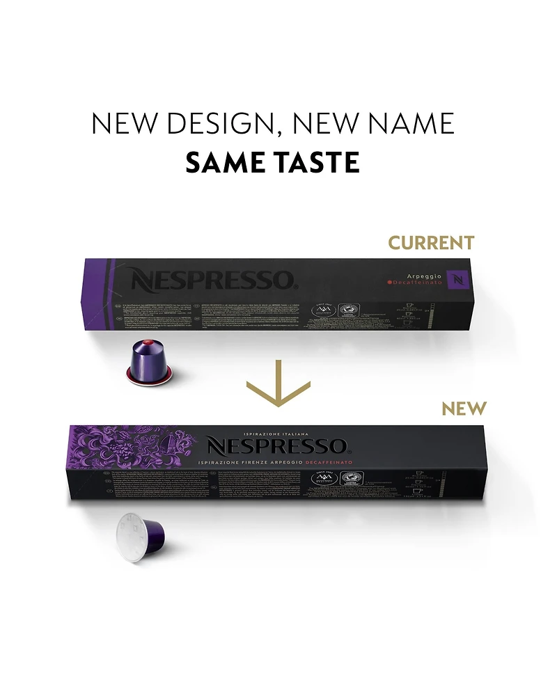 Nespresso Capsules OriginalLine, Ispirazione Firenze Decaffeinato Arpeggio, Dark Roast Espresso Coffee, 50-Count Espresso Pods, Brews 1.35-oz.