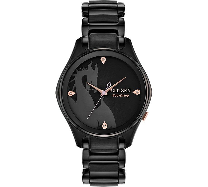 Disney by Citizen Maleficent Diamond-Accent Black Stainless Steel Bracelet Watch 34mm