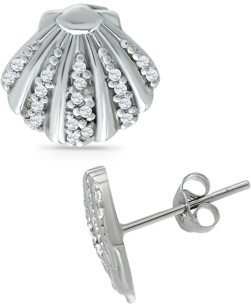 Giani Bernini Cubic Zirconia Clam Shell Stud Earrings in Sterling Silver, Created for Macy's