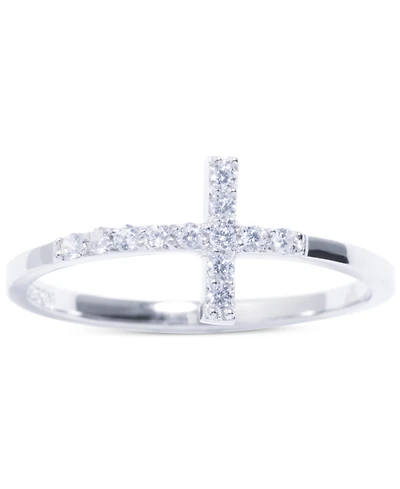 Pave Crystal Thin Cross Ring Sterling Silver