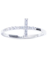 Pave Crystal Thin Cross Ring Sterling Silver