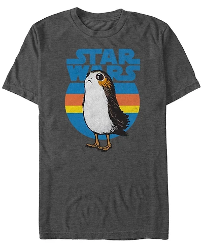Fifth Sun Men's Star Wars Last Jedi Porg Retro Stripes Logo Short Sleeve T-shirt
