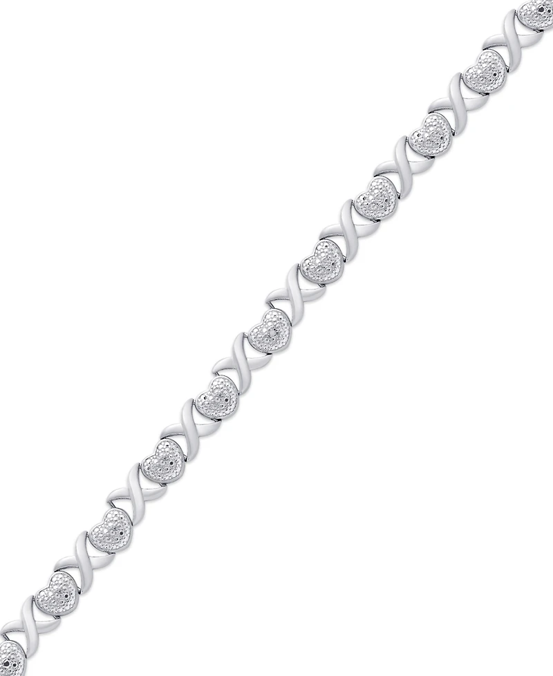 Diamond Accent Heart X Link Bracelet in Silver Plate or Gold Plate or Rose Gold Plate