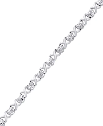 Diamond Accent Heart X Link Bracelet in Silver Plate or Gold Plate or Rose Gold Plate