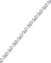 Diamond Accent Heart X Link Bracelet in Silver Plate or Gold Plate or Rose Gold Plate