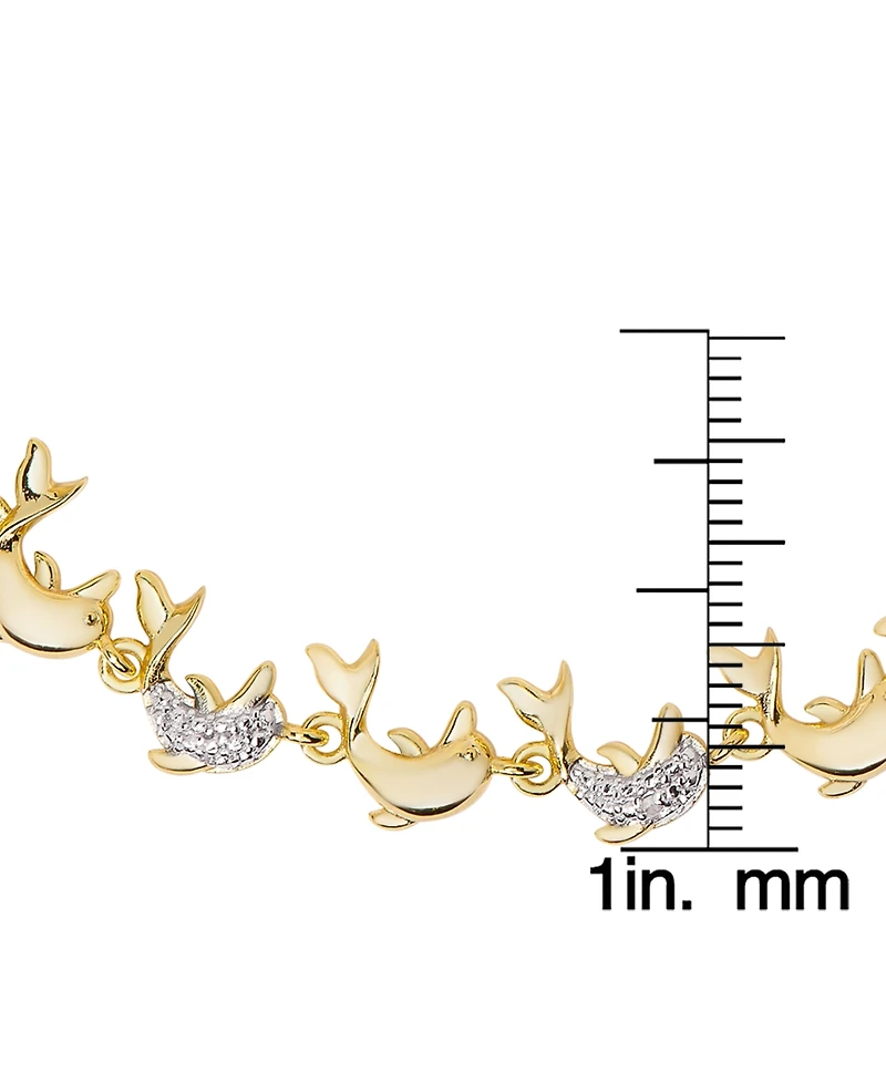 Diamond Accent Dolphin Bolo Adjustable Bracelet Silver-Plated Brass