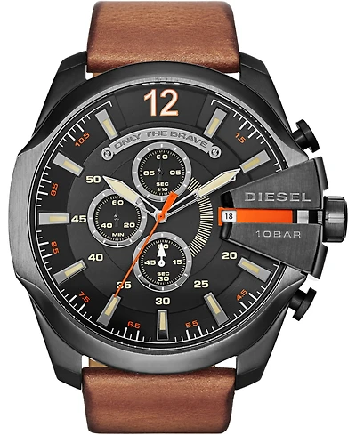 Diesel Men's Only The Brave Brown Leather Strap Watch 51x59mm