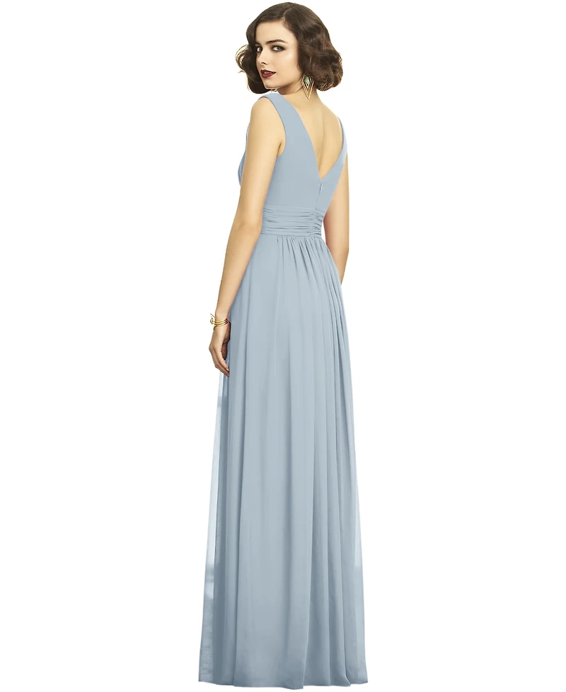 Dessy Collection Plus Size Sleeveless Draped Chiffon Maxi Dress with Front Slit