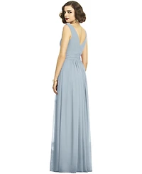 Dessy Collection Plus Size Sleeveless Draped Chiffon Maxi Dress with Front Slit