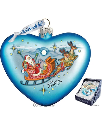G.DeBrekht Santa on His Way Hart Glass Ornament
