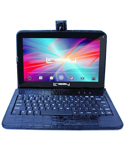 New Linsay 10.1" Tablet Octa Core 128GB Exclusive Luxury Black Crocodile Keyboard Android 14