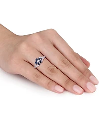Sapphire (4/5 ct. t.w.) & Diamond (1/6 Flower Ring 10k White Gold