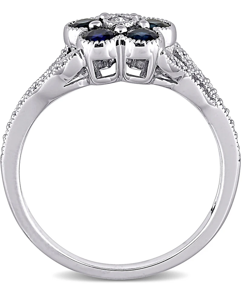 Sapphire (4/5 ct. t.w.) & Diamond (1/6 Flower Ring 10k White Gold