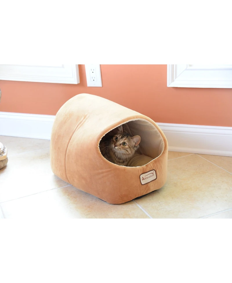 Armarkat Cat Bed Cave Shape, Brown/Ivory, C11CZS/Mh - Luxurious Velvet Covering, 100% Poly Fill Filling, Machine Washable, 6 Months Warranty