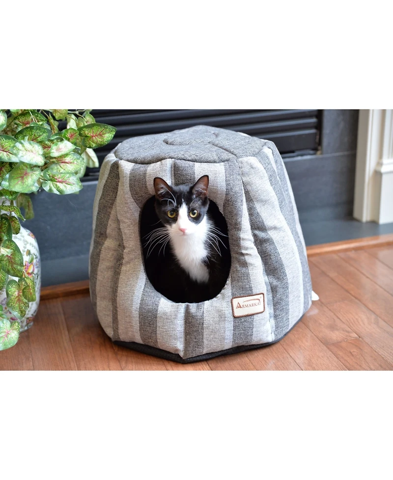 Armarkat Cat Cave Shape Bed With Anti-slip Waterproof Base, Removable Cushion Mat, C30CG, Gray and Silver