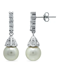Imitation Pearl Cubic Zirconia Vintage Pyramid Style Drop Earrings Crafted in Silver Plate