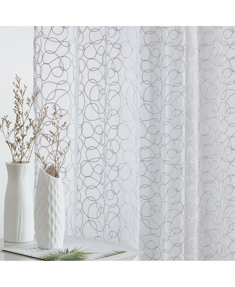 Hlc.me Audrey Embroidered Premium Soft Decorative Sheer Voile Light Filtering Grommet Window Treatment Curtain Drapery Panels for Bedroom & Living Roo
