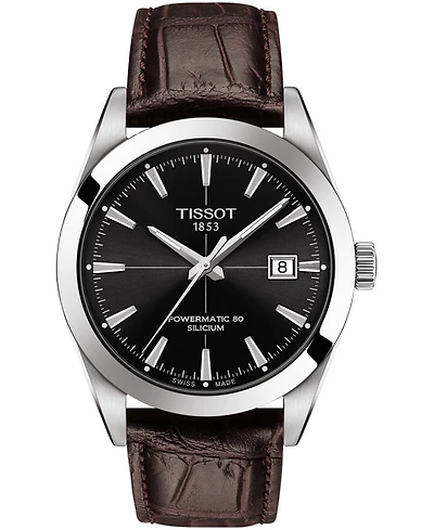 Tissot Men's Swiss Automatic Powermatic 80 Silicium Brown Leather Strap Watch 40mm