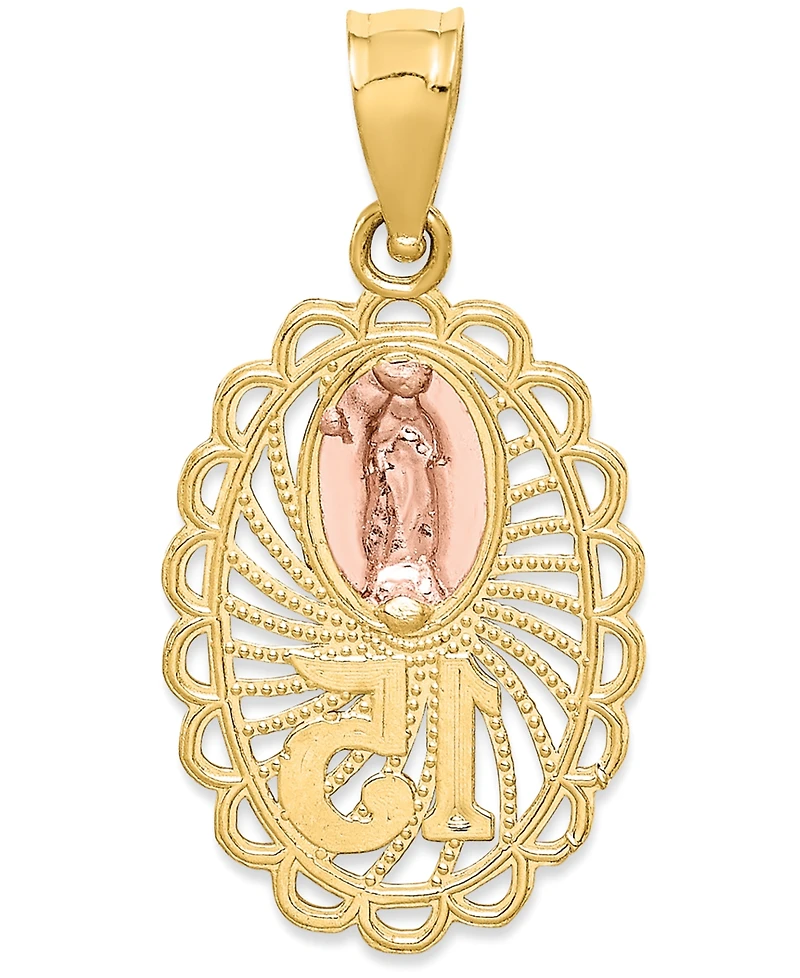 15" Our Lady of Guadeloupe Two-Tone Charm Pendant in 14k Yellow & Rose Gold