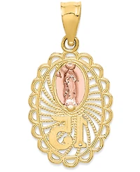 15" Our Lady of Guadeloupe Two-Tone Charm Pendant in 14k Yellow & Rose Gold