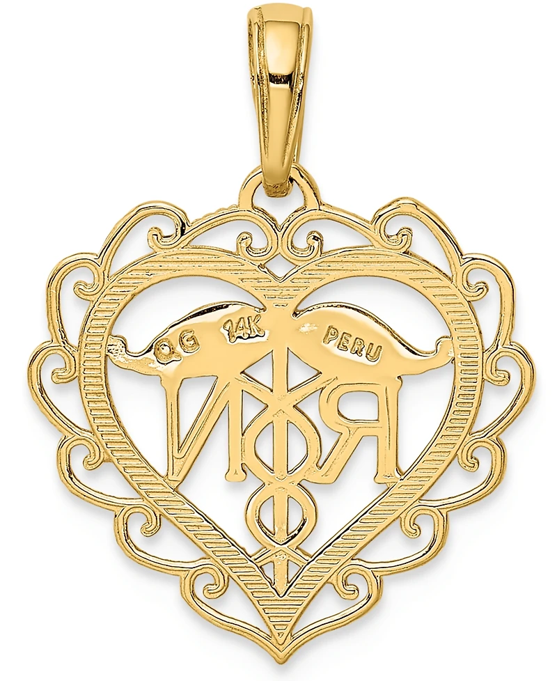 Registered Nurse Open Heart Charm Pendant in 14k Gold