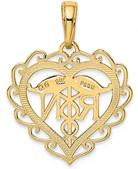 Registered Nurse Open Heart Charm Pendant in 14k Gold